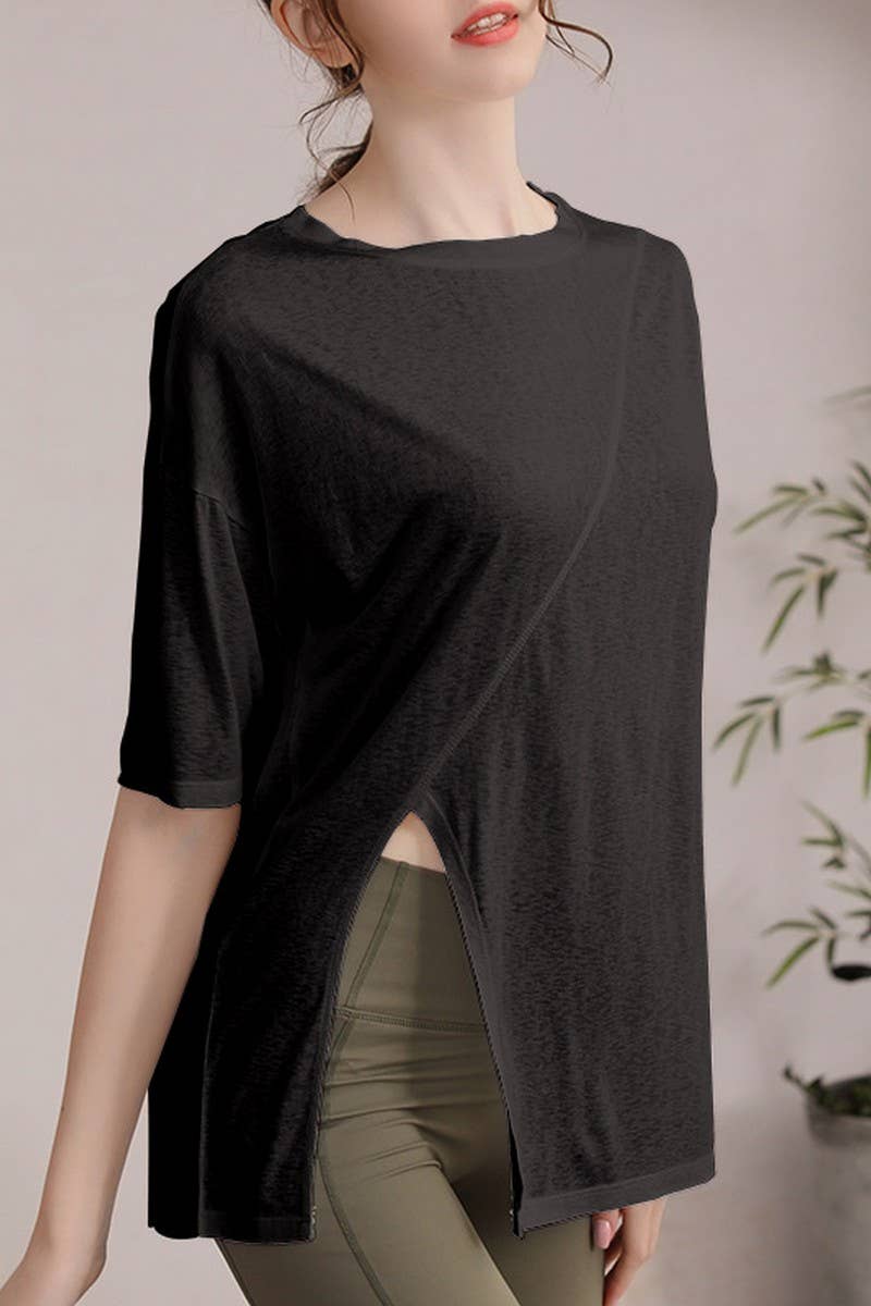 CWTSTS0393_ROUND NECK SHORT SLEEVE YOGA TOP