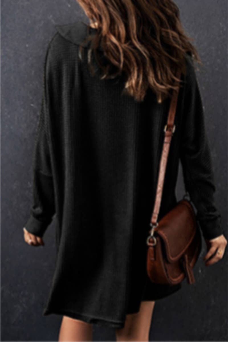 CWOSWL6707_WAFFLE BUTTON POCKET LONG SLEEVE BLOUSE