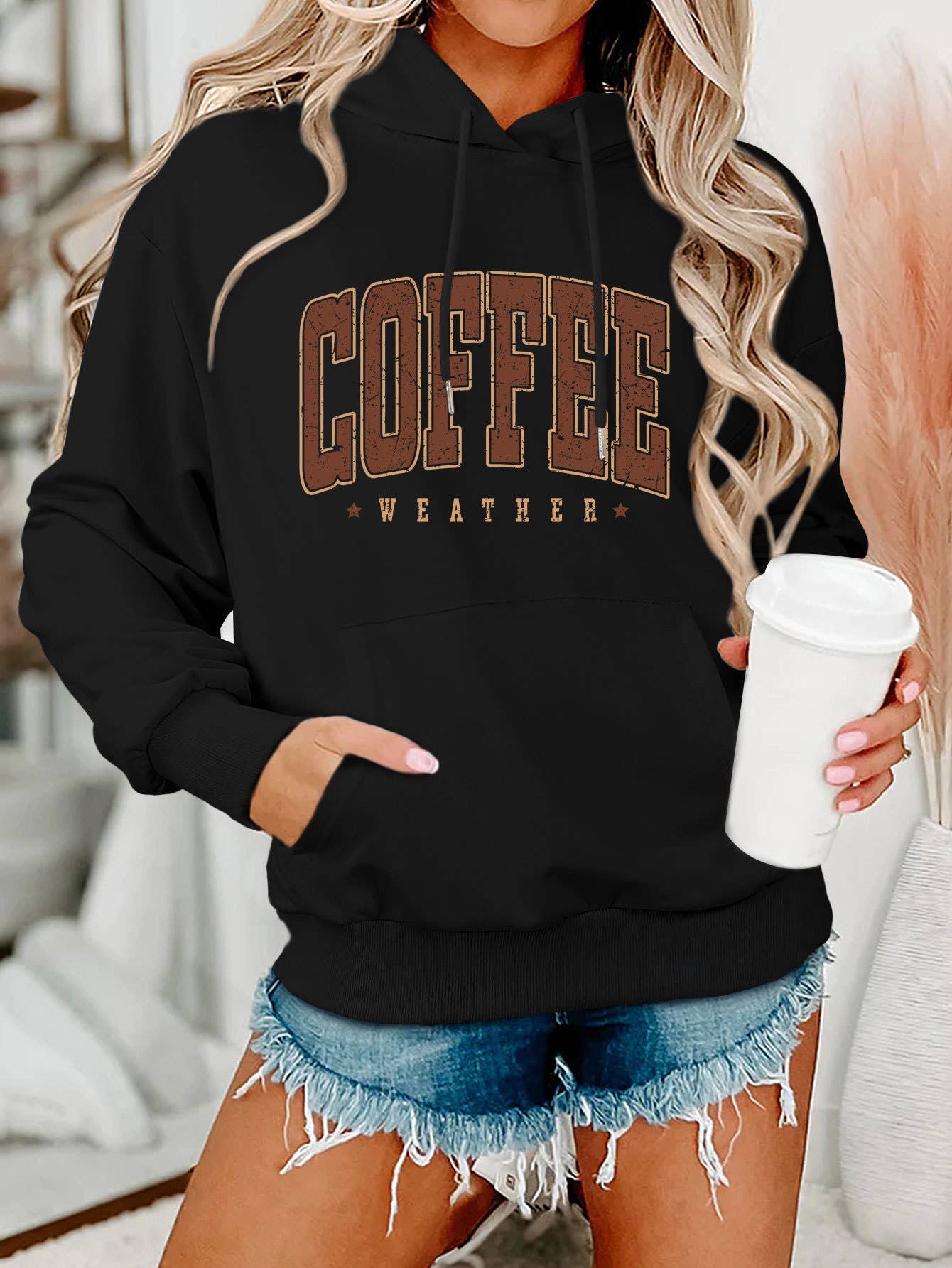Coffee weather star print hooded sweatshirt