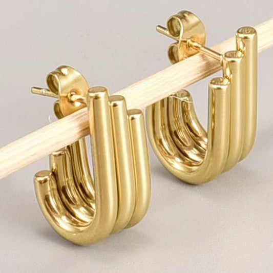 U SHAPE CHAIN CHUNKY CIRCLE HOOP EARRINGS