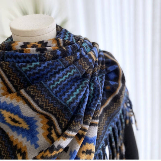 ETHNIC STYLE DOUBLE-SIDED PRINTED TASSEL SCARF