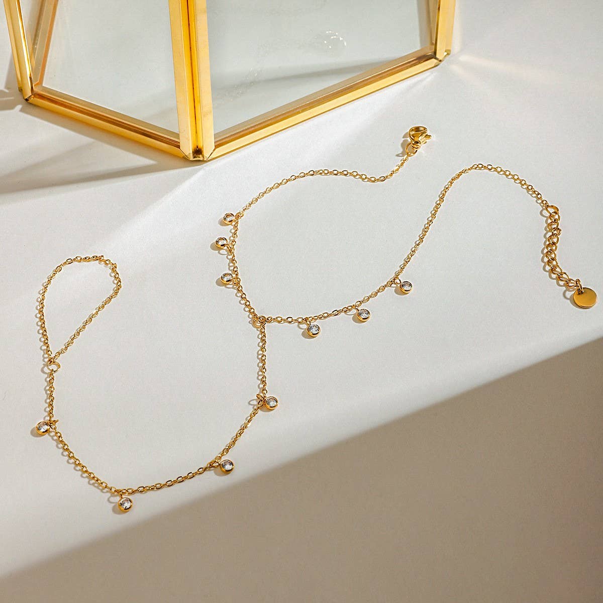 Trendy 18K Gold Multi-Zircon Toe & Ankle Chain