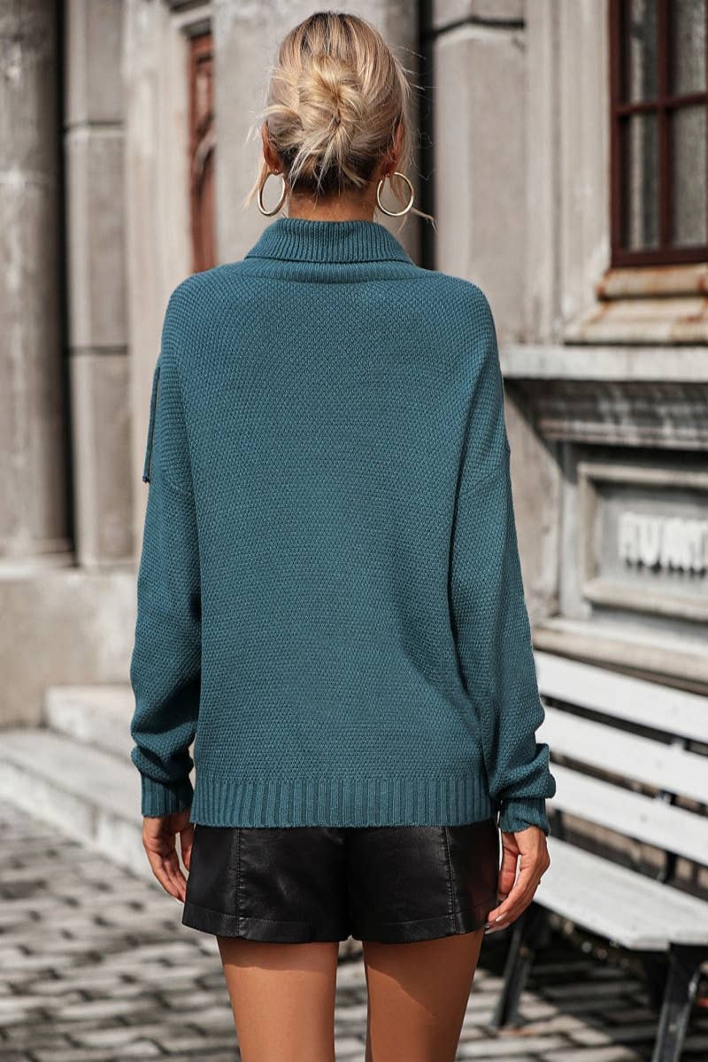CWOSWL604 Turtle neck Fringe Tassel Pullover Sweater
