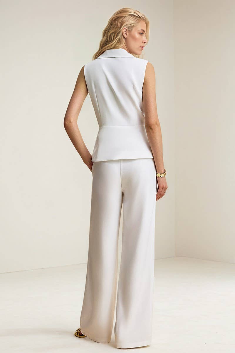 CWSTB2155_SLEEVELESS LAPEL VEST & WIDE-LEG PANTS SET