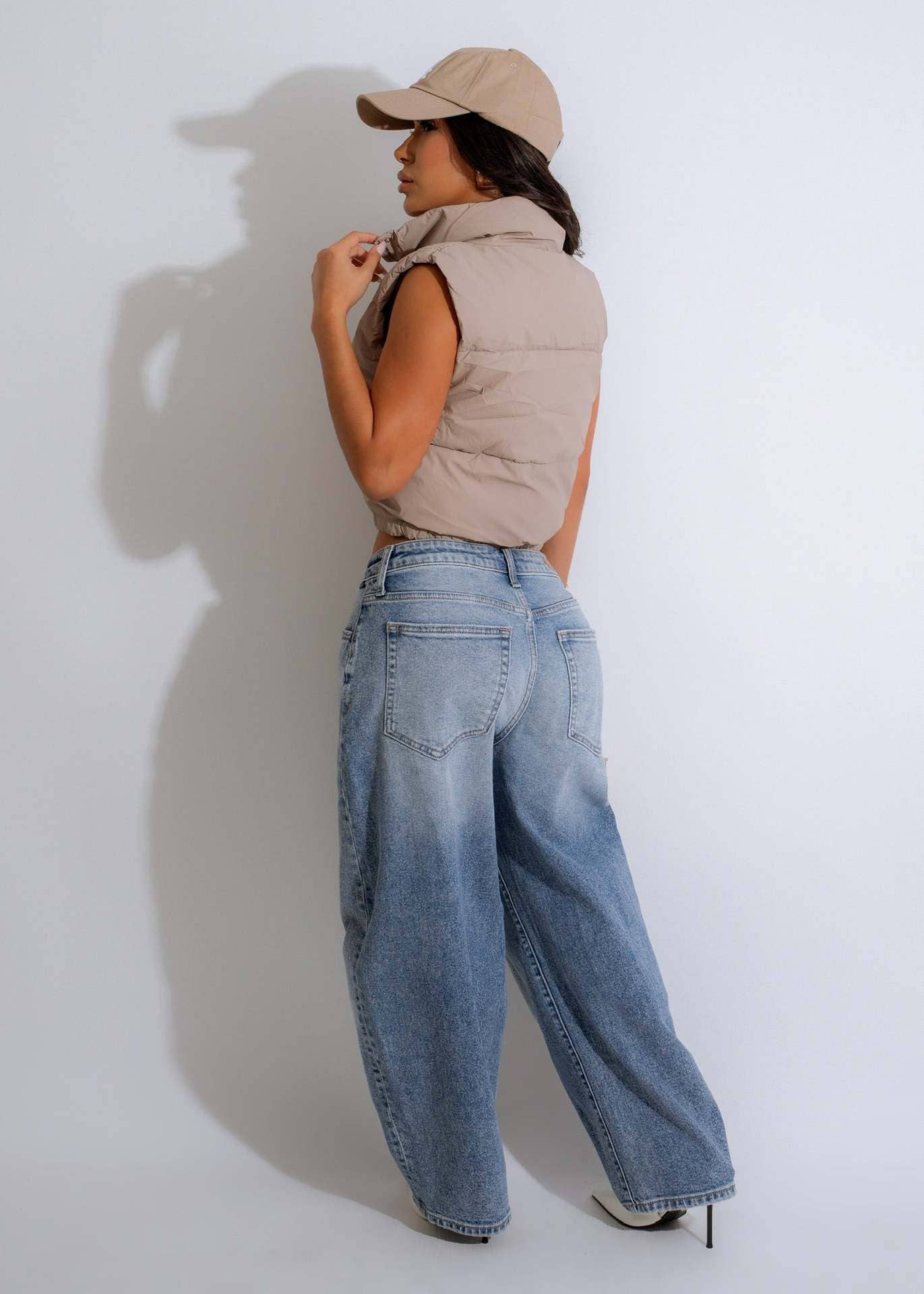 BEAUTY SOLID COLOR STAND-UP COLLAR ZIPPER VEST