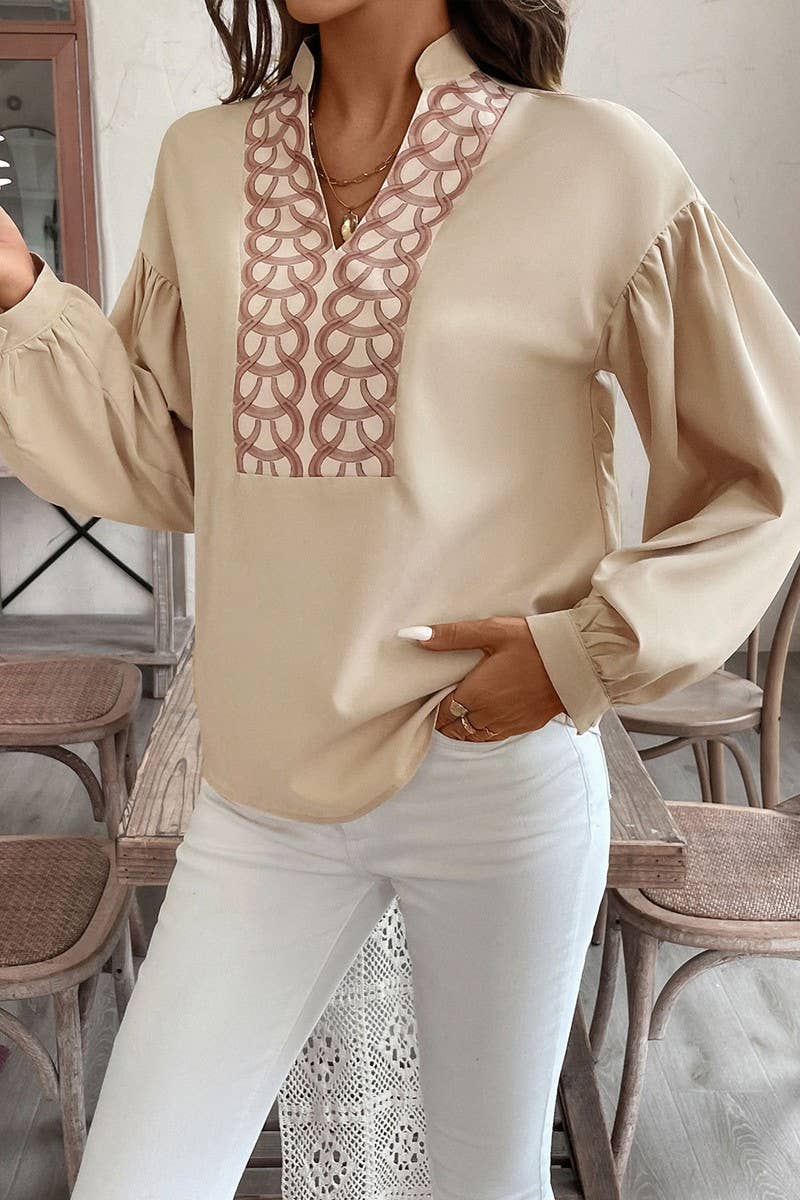 CWTBLL3736_VINTAGE ELEGANT LONG SLEEVE STAND COLLAR SHIRT