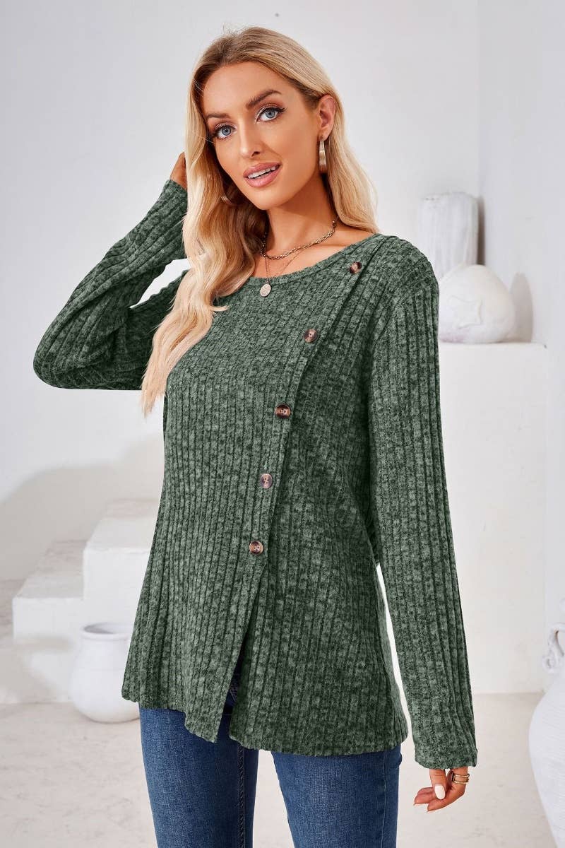 CWOSWL6443_WINTER CREW-NECK LONG-SLEEVED SLIT SWEATER