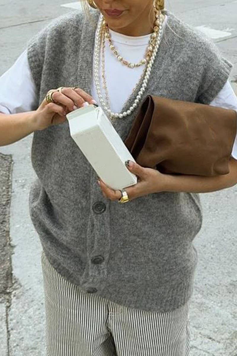 CWOV00127_CASUAL SOLID COLOR LOOSE KNITTED VEST