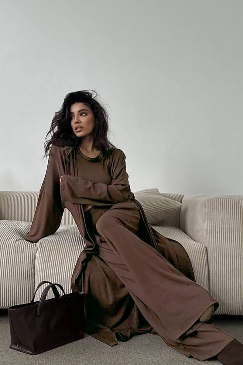 CWSPJ450_SOLID COLOR LONG-SLEEVED KNITTED PAJAMAS SET