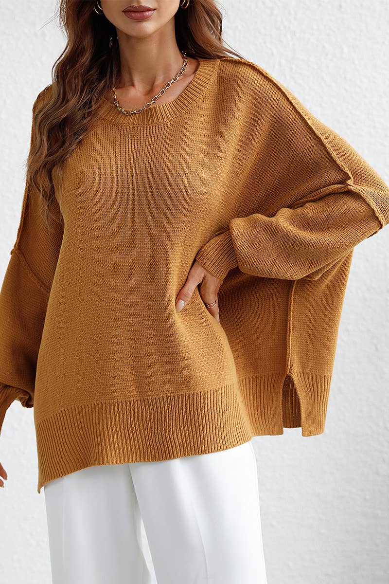 CWOSWL610 Oversized Long Sleeve Crew Neck Pullover Sweater