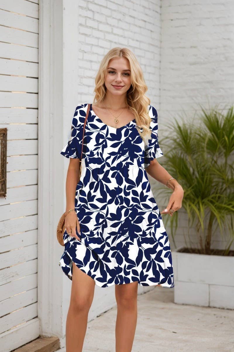 CWDSD8214_FLORAL RUFFLE SLEEVE TIERED MINI DRESS