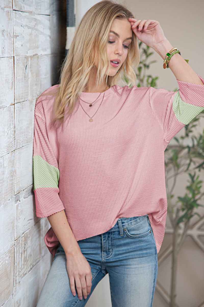 CWTBLS1321_SUMMER BAGGY CREW NECK SEVEN-POINT SLEEVE TOP