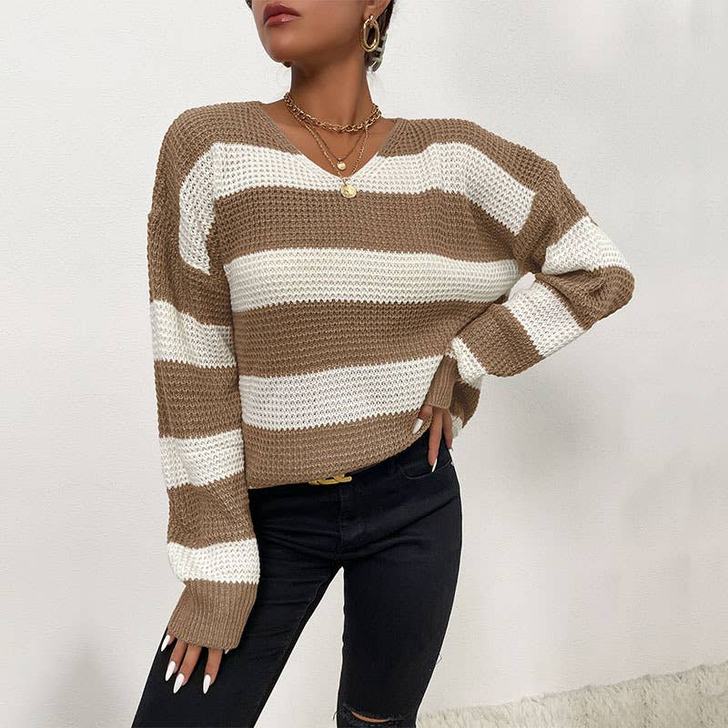 CASUAL LIGHTWEIGHT LONG-SLEEVED STRIPED SWEATER