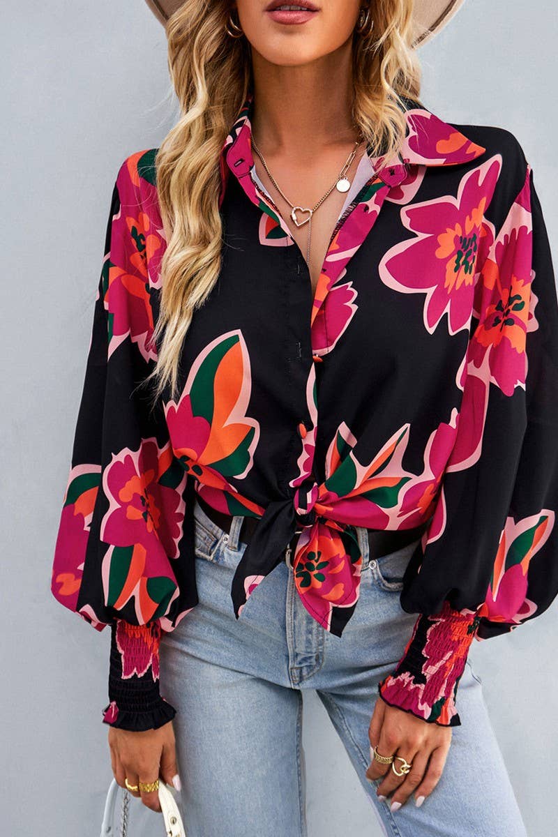 CWTBLL2770_LAPEL LONG SLEEVE PRINTED SHIRT TOP