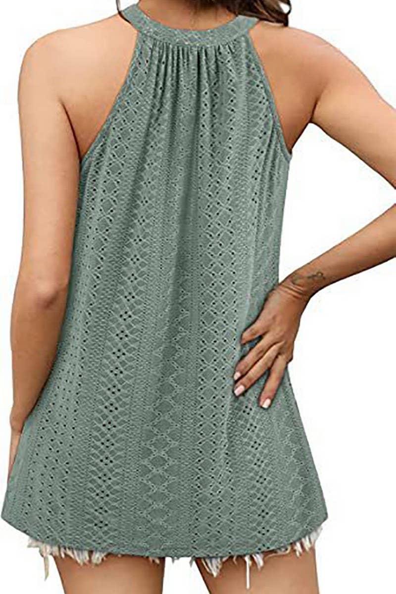 CWTTSL00214_SUMMER NEW ROUND NECK VEST HOLLOW SLEEVELESS TOP