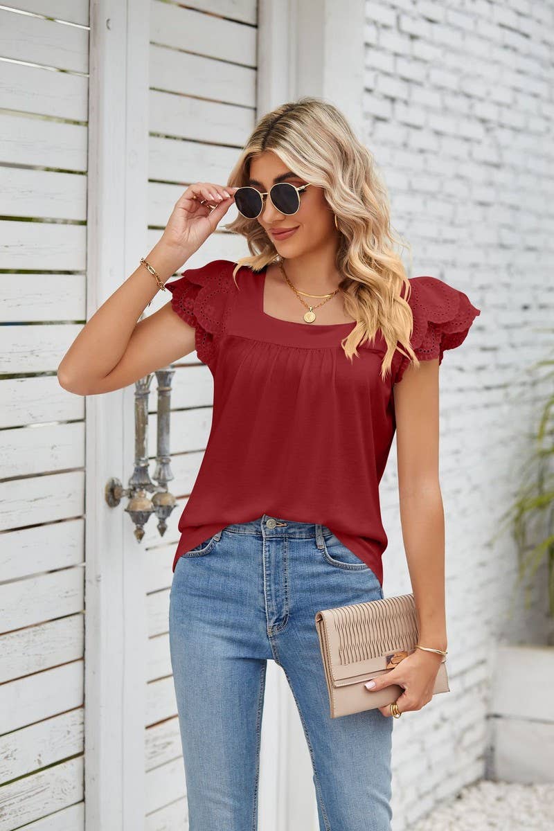 CWTTSL0245_Squre Neck Ruffle Sleeveless Knit Top