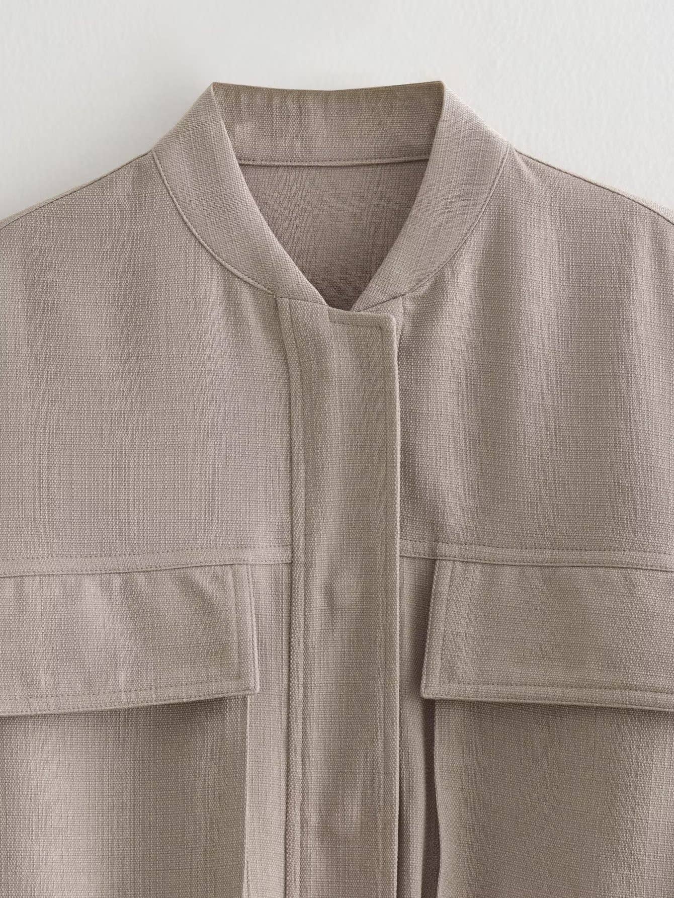 Cotton linen blended solid-color pilot jacket