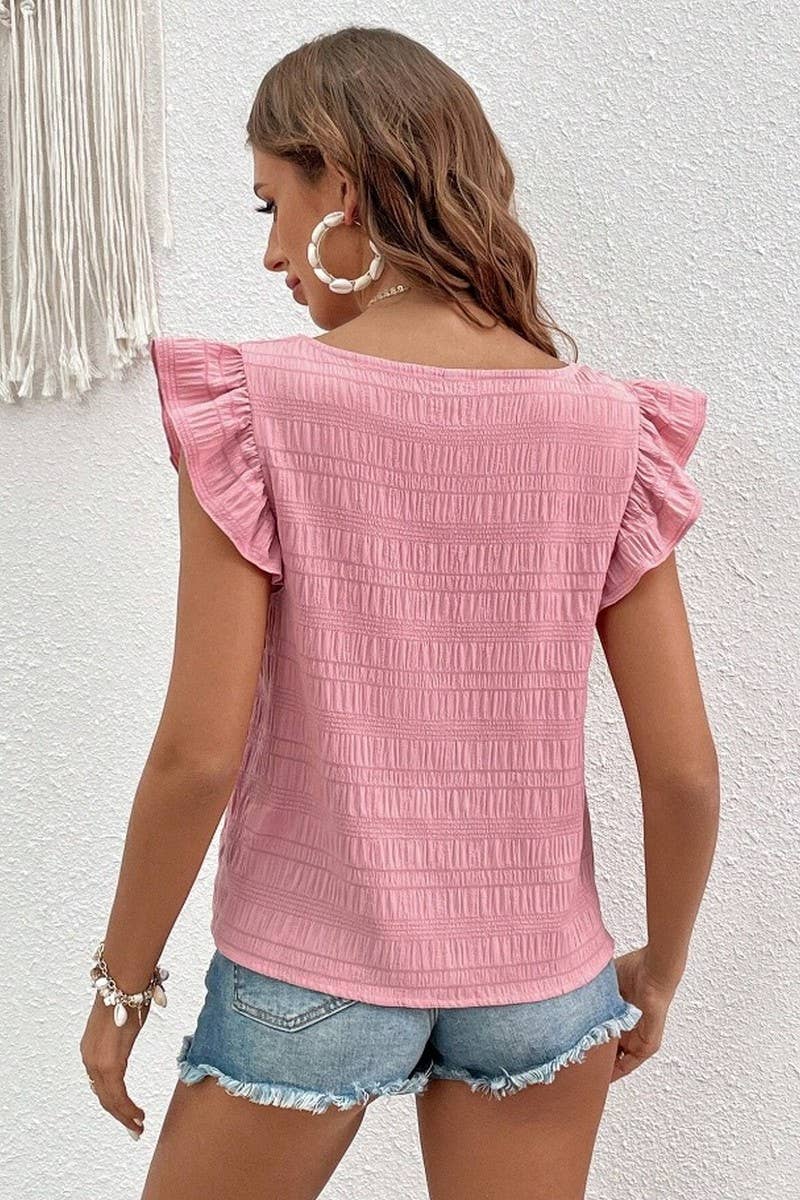 CWTBLS0608_SQUARE COLLAR RUFFLED SHIRT BLOUSE TOP