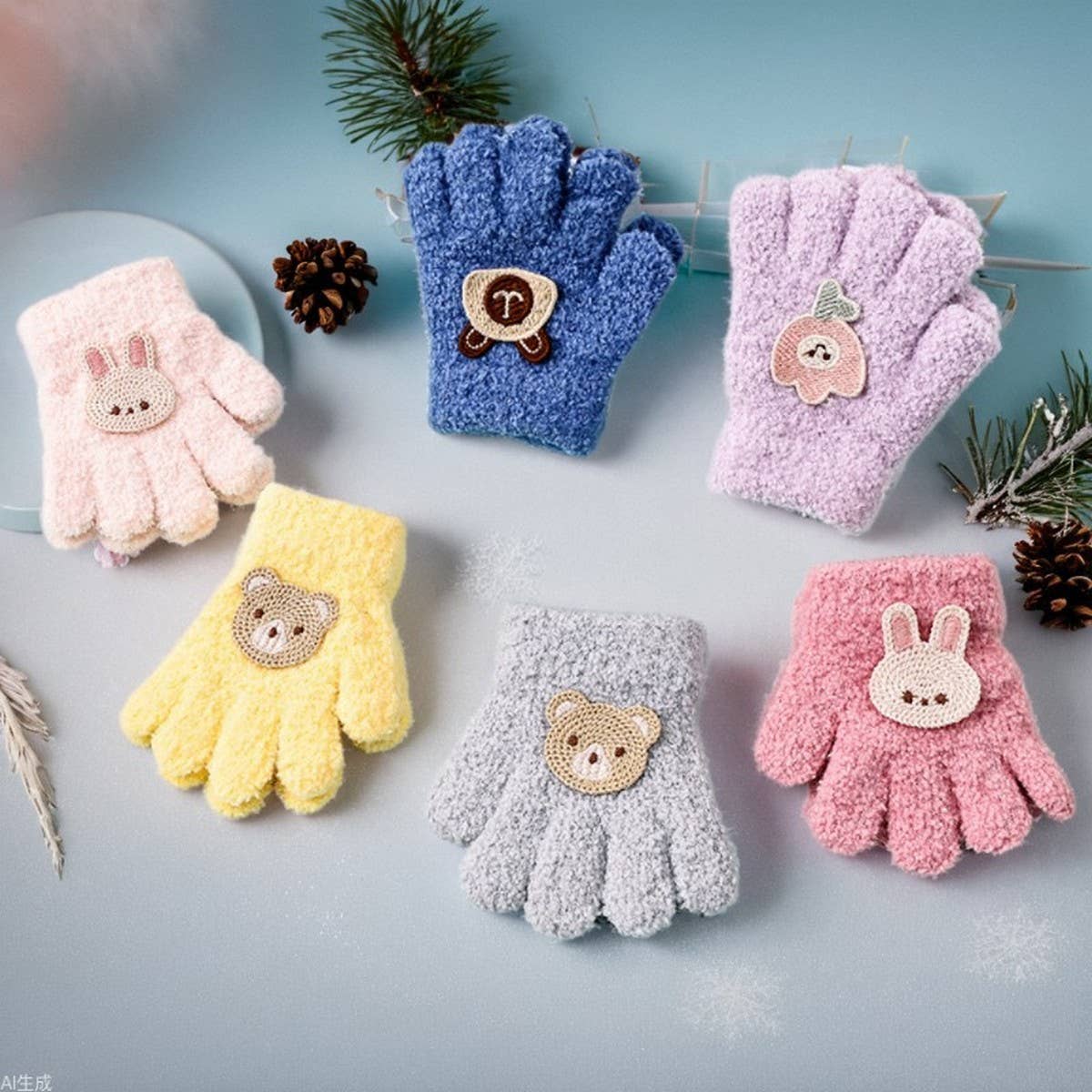 CWAG0278_FLOWER BEAR RABBIT CHILDREN'S FIVE-FINGER GLOVES