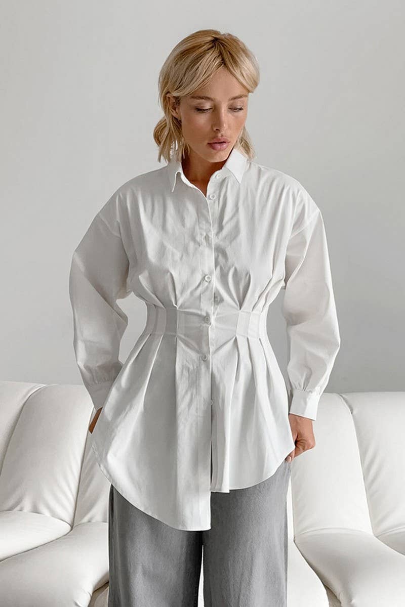 CWTSTL2592_WAISTED LONG-SLEEVED COMMUTER LONG SHIRT