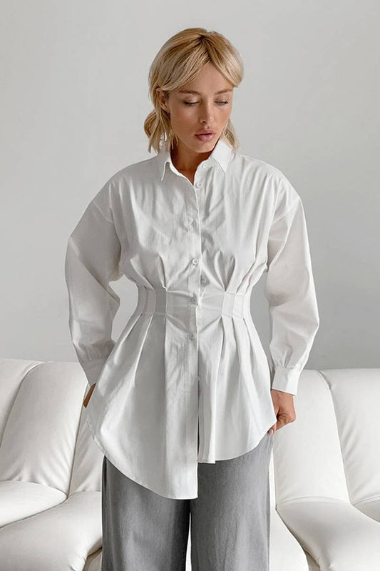 CWTSTL2592_WAISTED LONG-SLEEVED COMMUTER LONG SHIRT