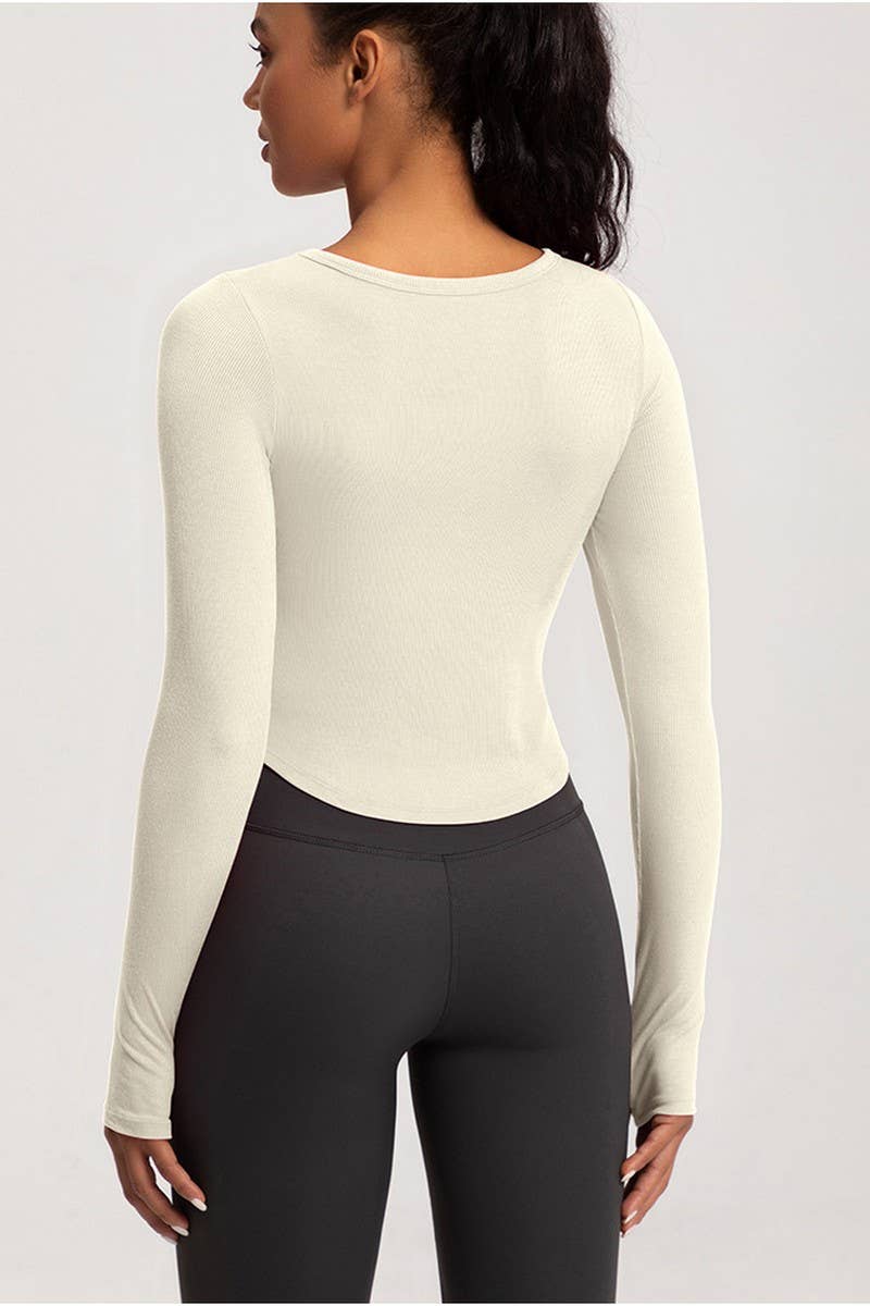 CWTBLL2940_SQUARE NECK TIGHT LONG SLEEVE PADDED FITNESS TOP