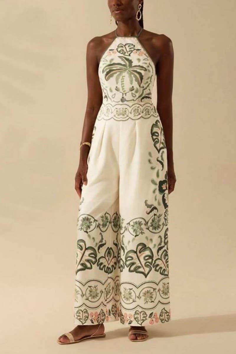 CWSJS1706_SEXY HALTER NECK FLORAL SLEEVELESS JUMPSUIT