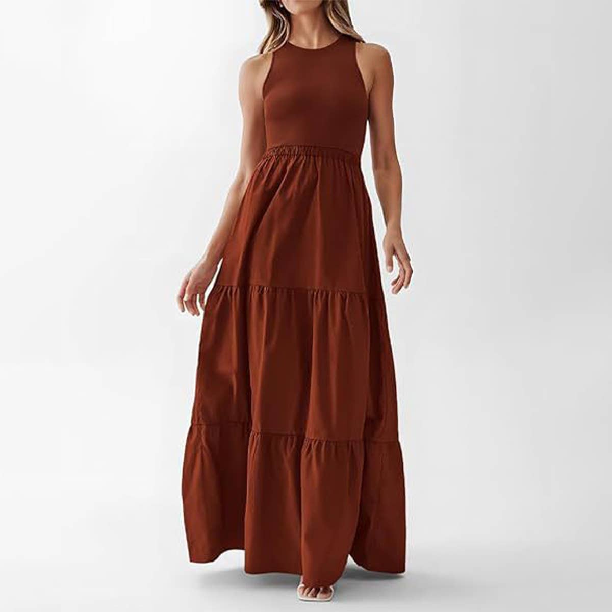 Crew-neck patchwork pit strip vest dress