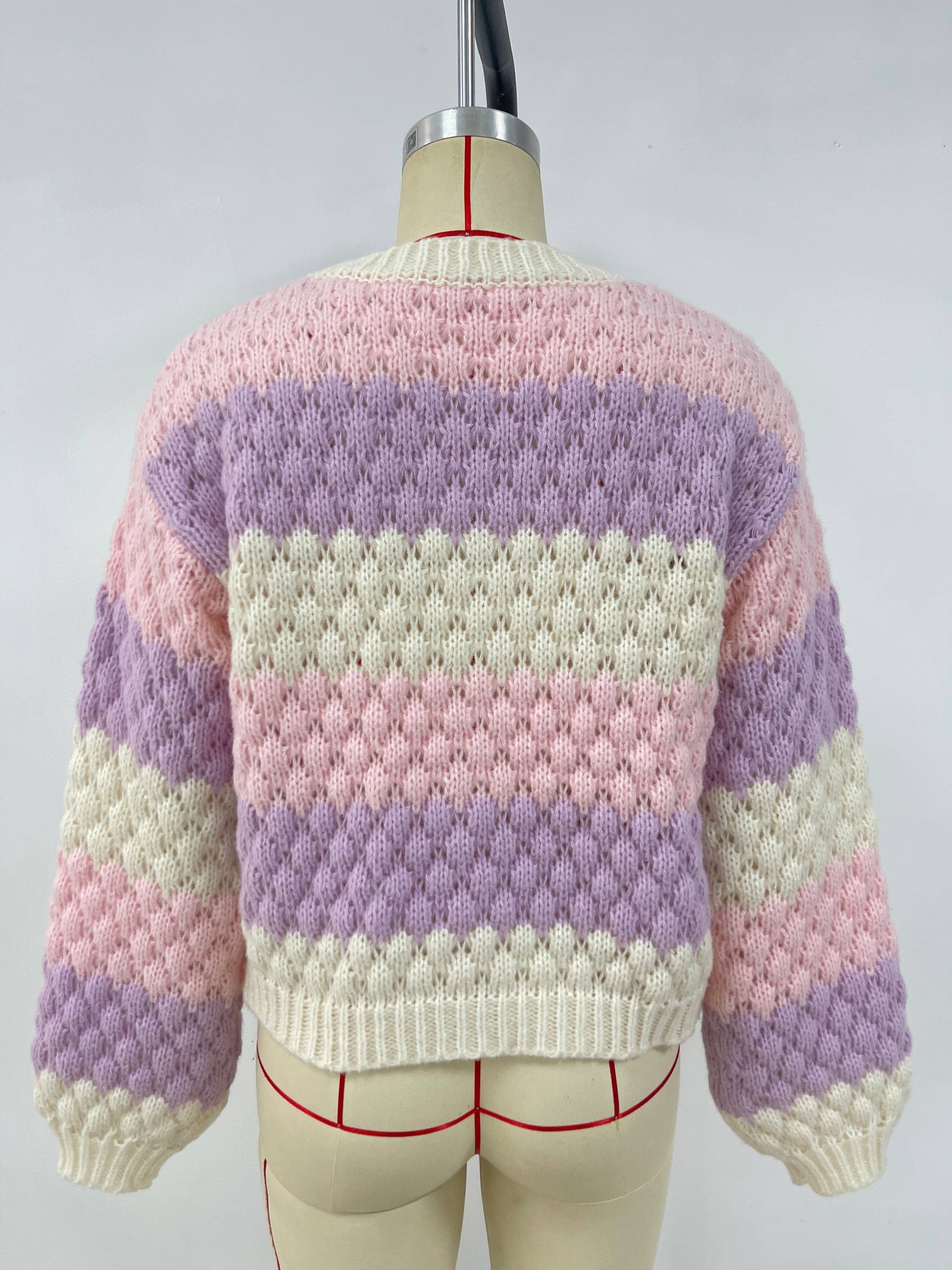 Color-blocking long-sleeved knitted cardigan