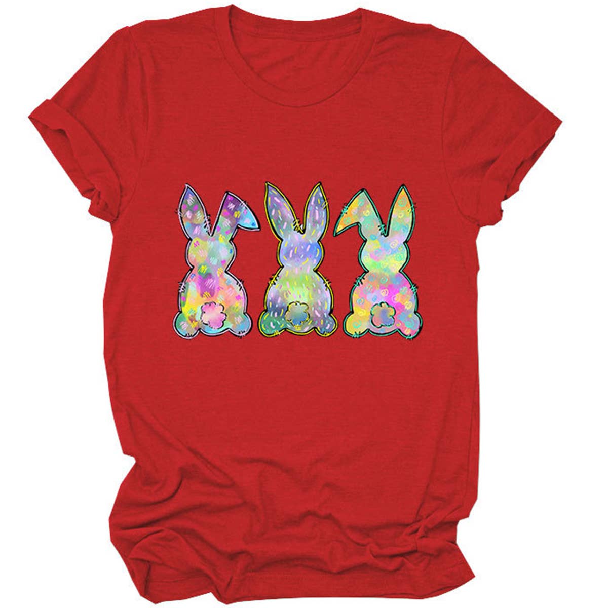 EASTER THREE BUNNIES PRINTED CREWNECK T SHIRT_CWTTS0858