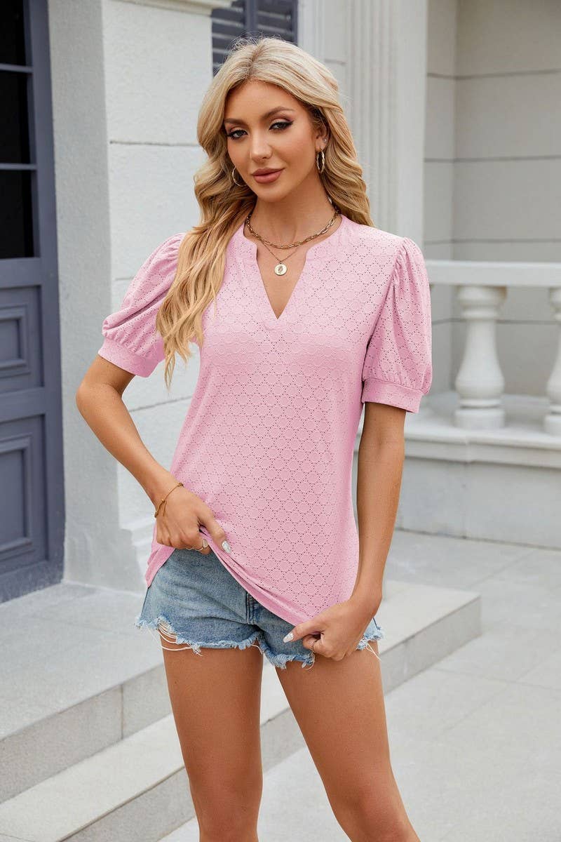CWTTS0842_V-Neck Short Sleeve Knit Top