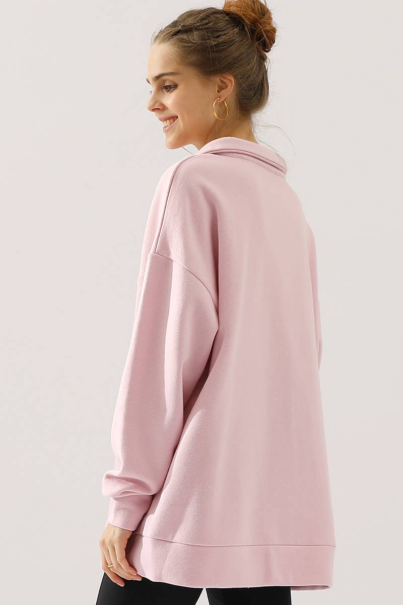 CWOHOL431_Zip Neck Lightweight Pullover Sweatshirt