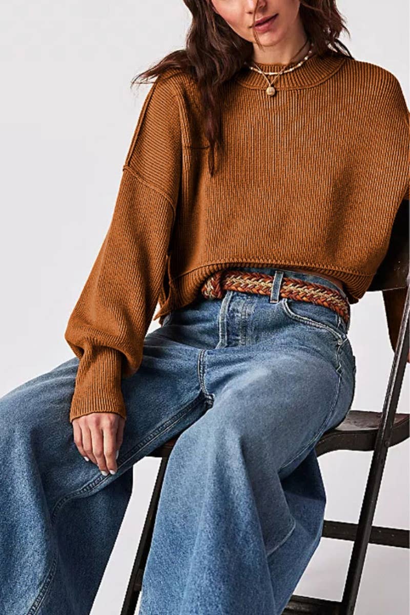 CWOSWL6722_FASHION CREW-NECK LONG-SLEEVED LOOSE SWEATER