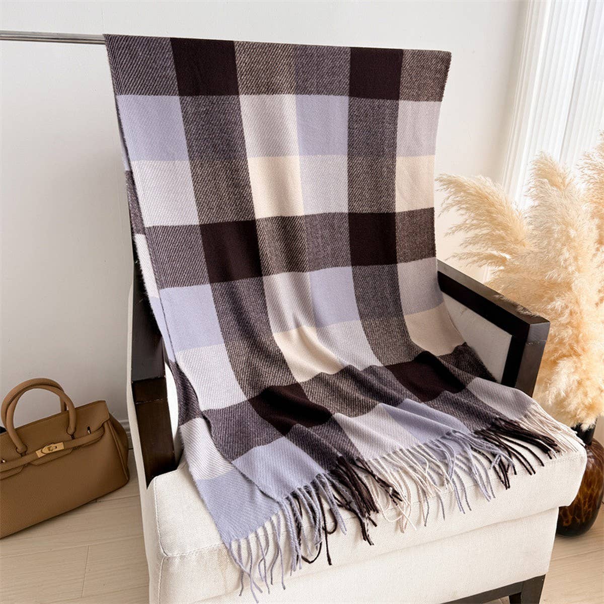 Warm Checkered Scarf Shawl for Cold Weather