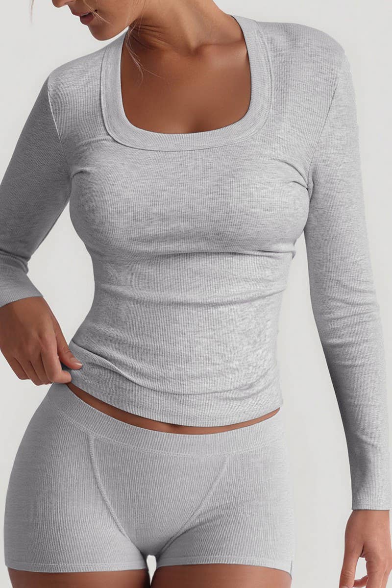 CWSTB00443_SOLID LONG SLEEVE STRETCHY SPORTS SKIRT SET