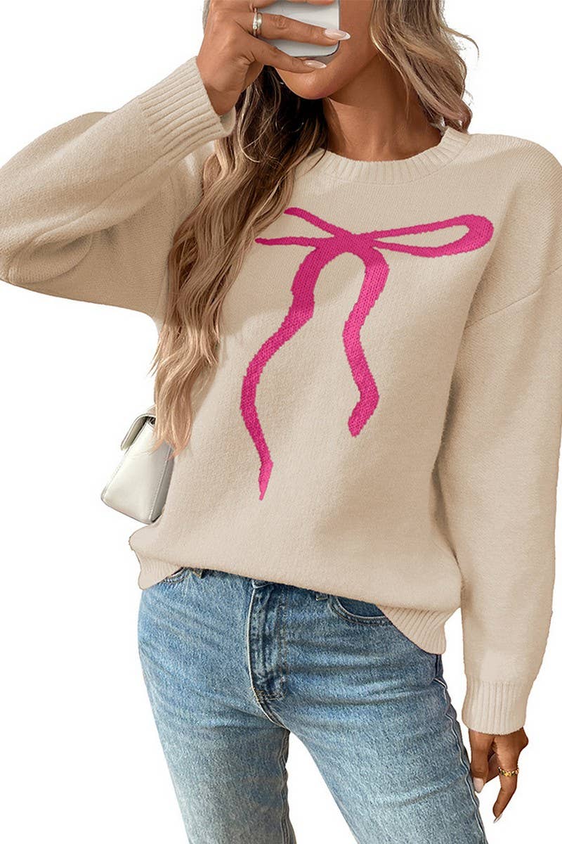 CWOSWL07156_RETRO BOW KNIT JACQUARD SWEATER