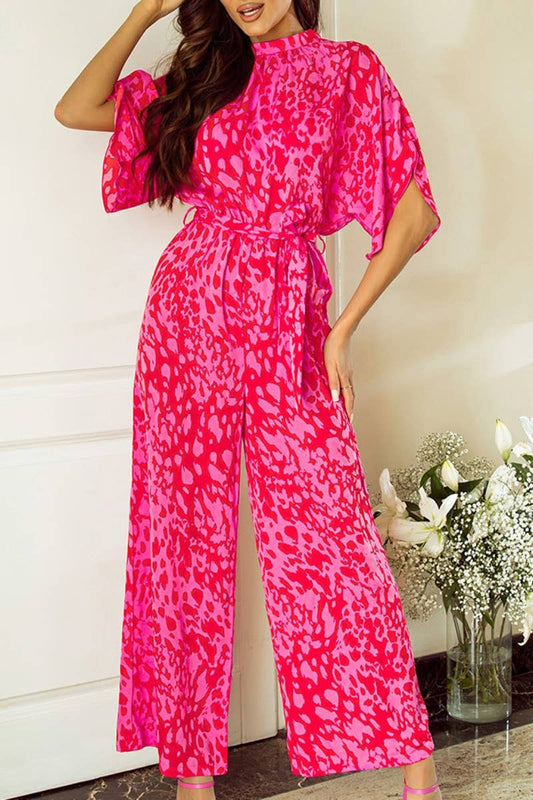 CWSJS1117_LEOPARD PRINT SHORT SLEEVE WIDE-LEG JUMPSUIT