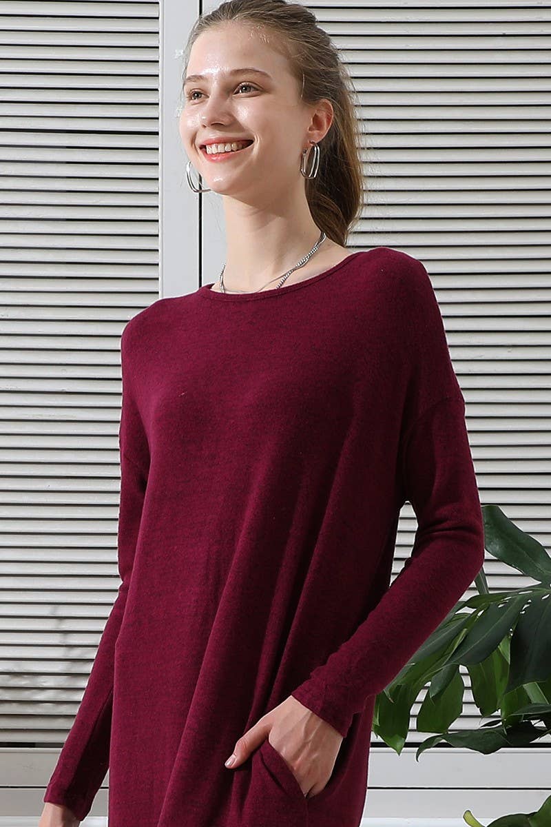 CWDMD823-P_SOFT AND WARM R NECK SWEATER KNIT TUNIC DRESS