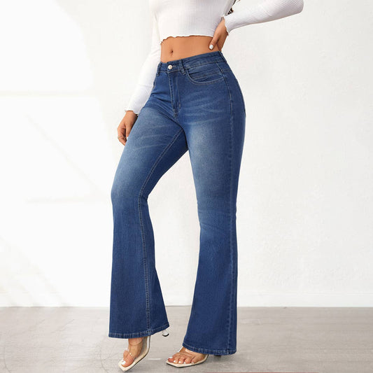 Basic flared long washed denim jeans