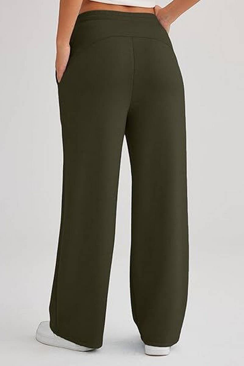 CWBLP0703_SOLID COLOR CASUAL LACE-UP WIDE-LEG SWEATPANTS
