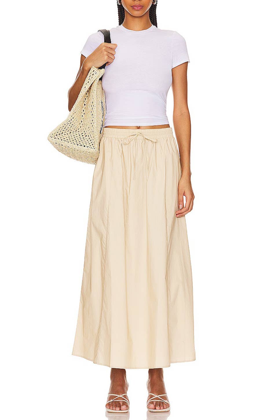 COTTON HIGH-WAISTED SLIT SOLID COLOR DRESS