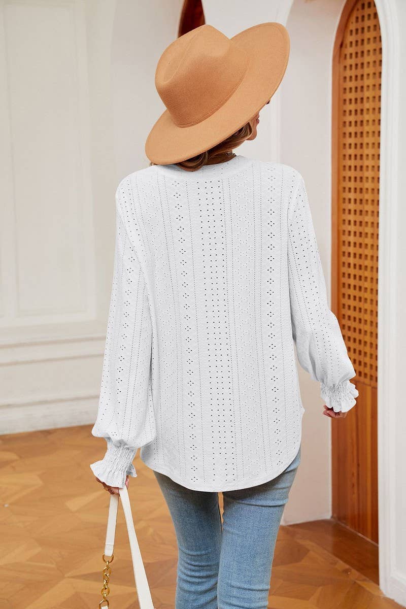 CWTBLL2377_SOLID COLOR V-NECK LOOSE LONG-SLEEVED PULLOVER