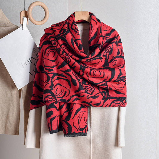 Rose Print Shawl Scarf ? Soft Warm Elegant Wrap