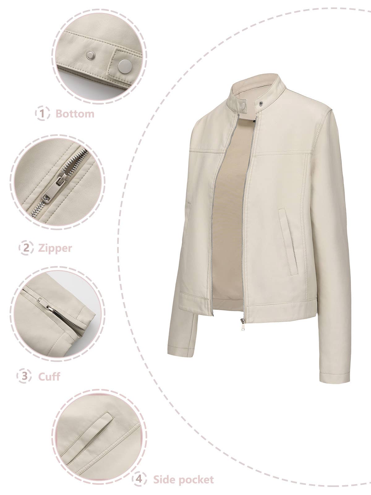 Fashionable stand-up collar short leather jacket