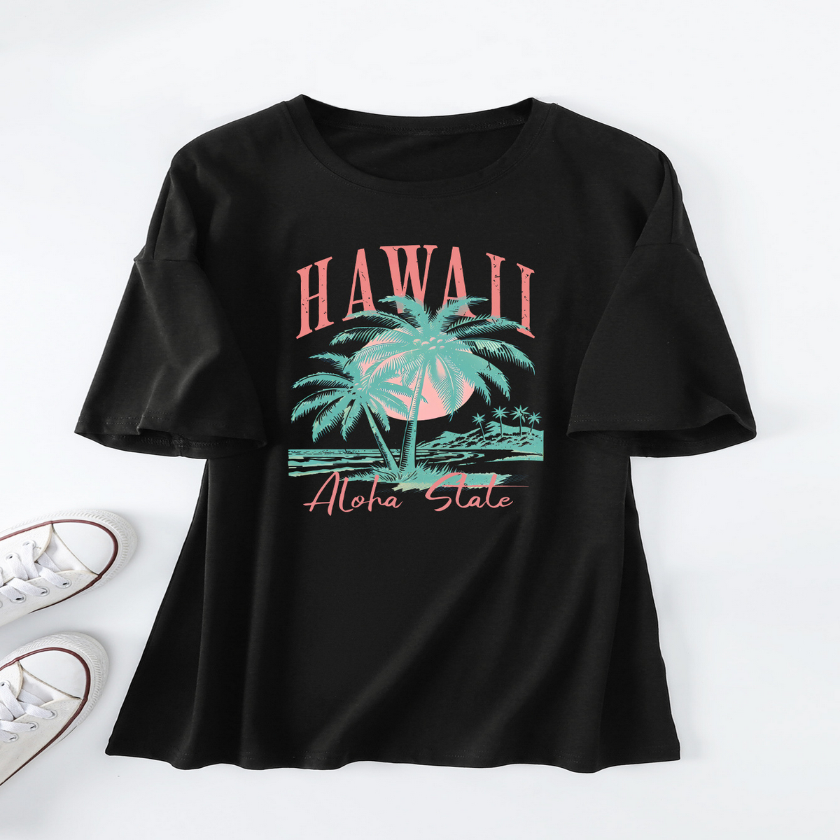 Casual Coconut Tree Tee for Women, Oversized_CWTTS1467