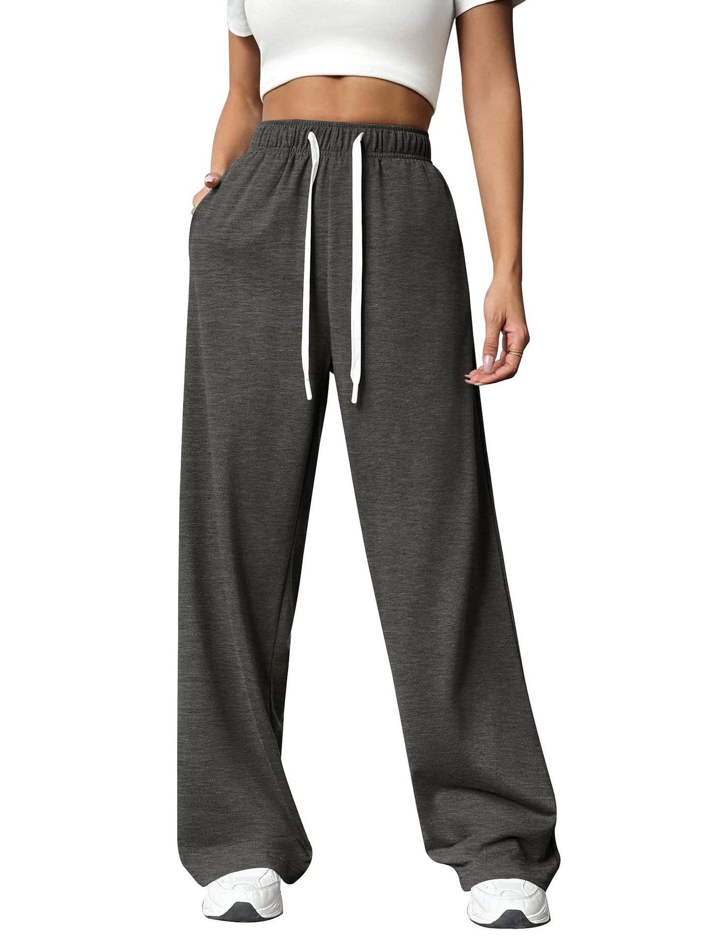 ELASTIC-WAIST CASUAL STRAIGHT LEG WIDE-LEG PANTS