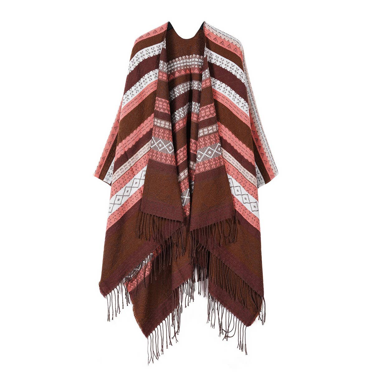 FAUX CASHMERE TASSEL SHAWL BLANKET SLIT CAPE