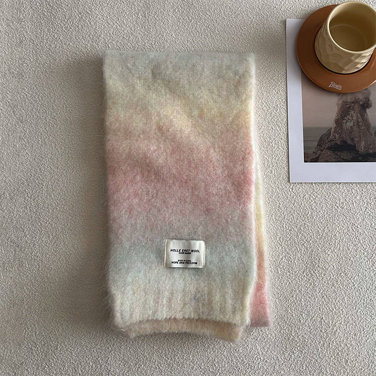 Unique Gradient Wool Blend Knit Scarf for Winter