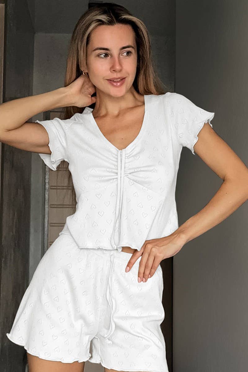 CWSPJ0202_DRAWSTRING SHORT-SLEEVED SHORTS HOME PAJAMAS SET