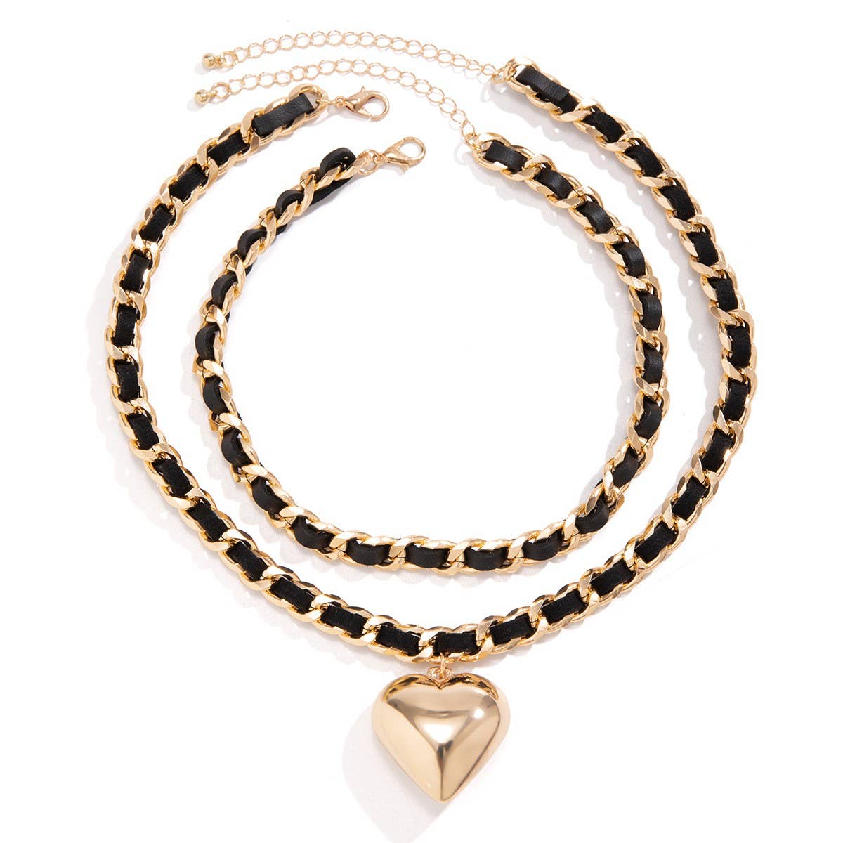 VINTAGE HEART SHAPE PENDANT DOUBLE LAYER NECKLACE